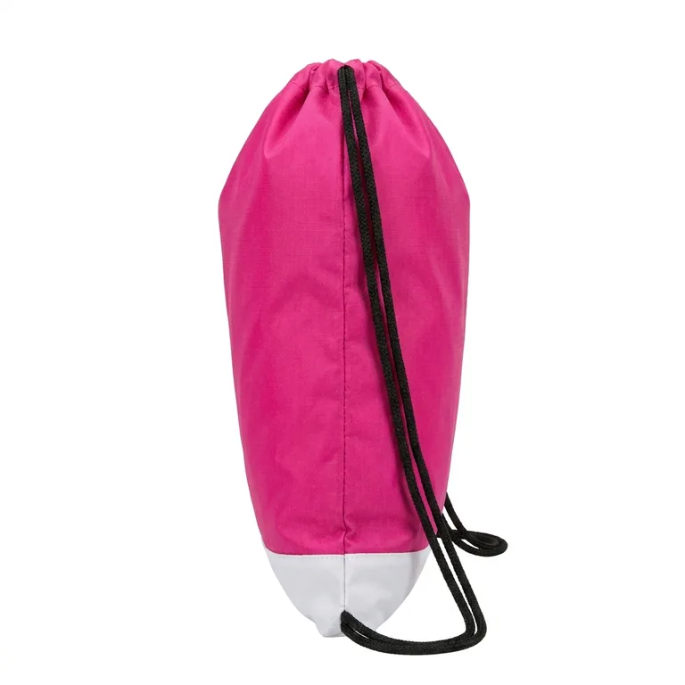 Custom softball drawstring bags, left side view