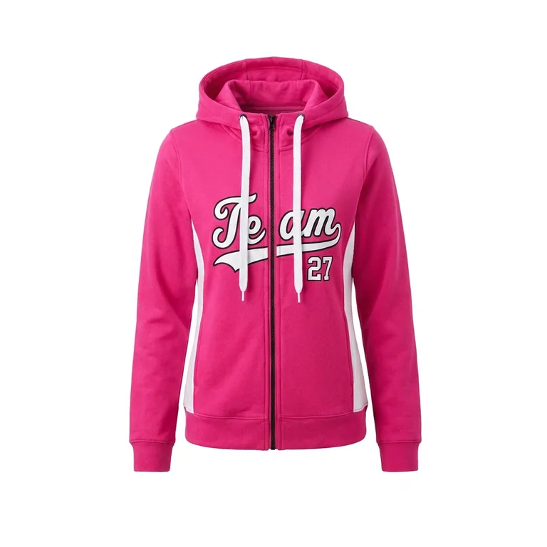 Custom softball full-zip hooded jackets, front view