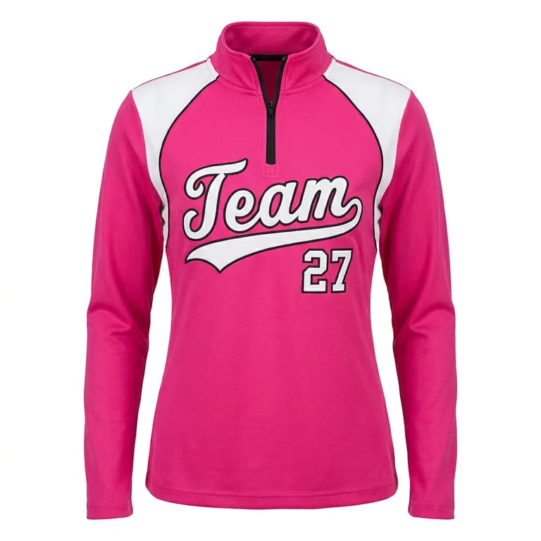 Custom softball quarter-zip tops, front view