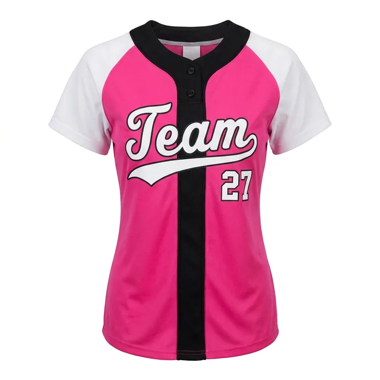 Custom softball two-button placket jerseys, front view