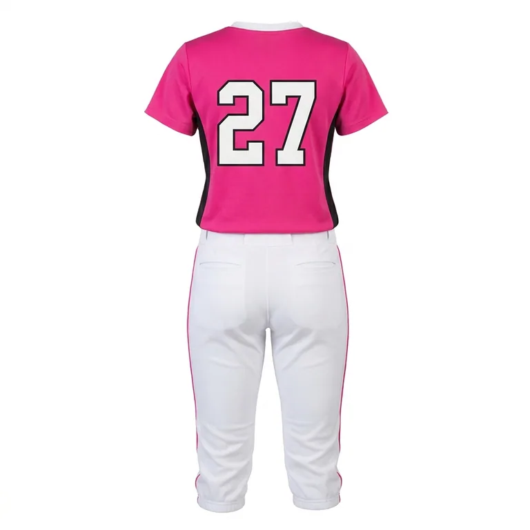 Custom softball v-neck game uniforms, back view