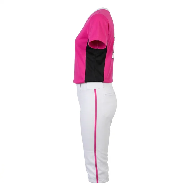 Custom softball v-neck game uniforms, left side view