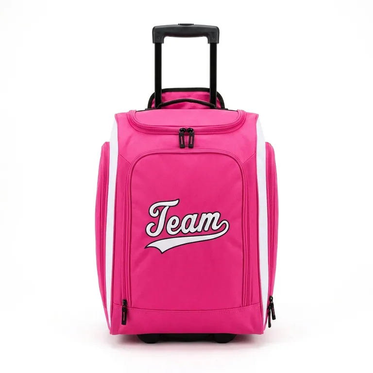 Custom softball wheeled equipment bags, front view