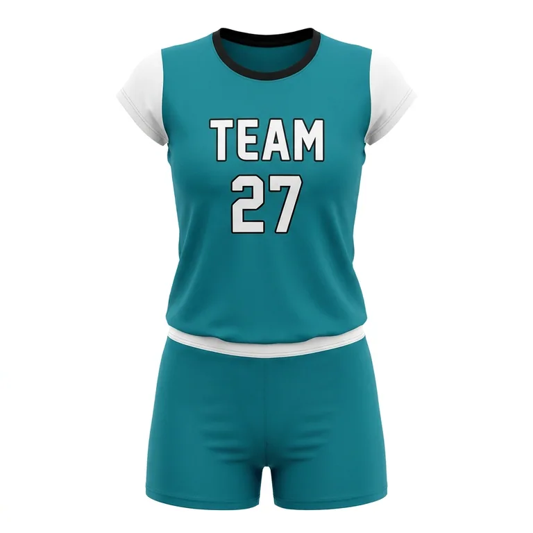 Custom volleyball cap-sleeve game uniforms, front view