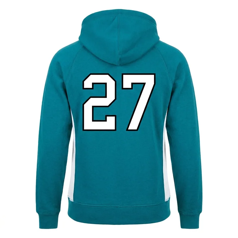 Custom volleyball full-zip hooded jackets, back view