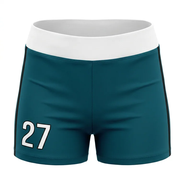 Custom volleyball poly-spandex match shorts, front view