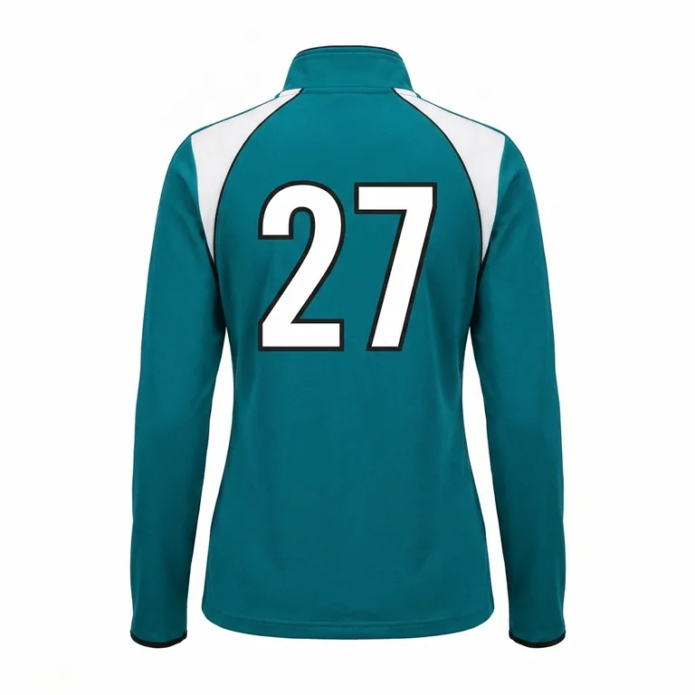 Custom volleyball quarter-zip tops, back view