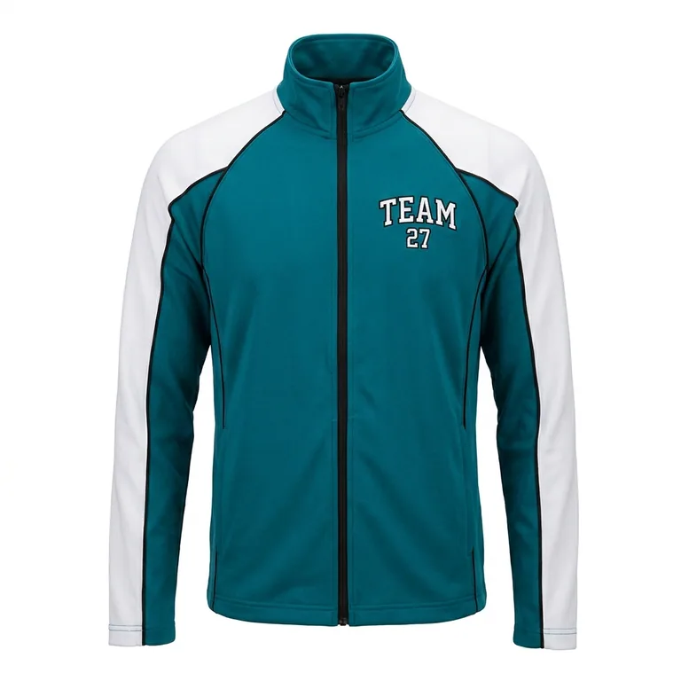 Custom volleyball warm-up jackets, front view