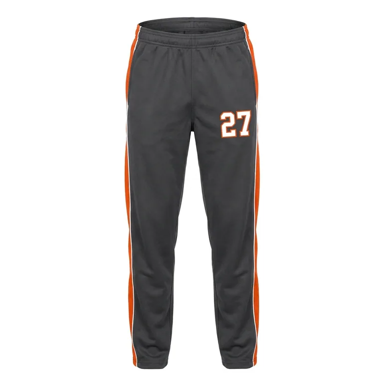 Custom wrestling full-length piped warm-up pants, front view