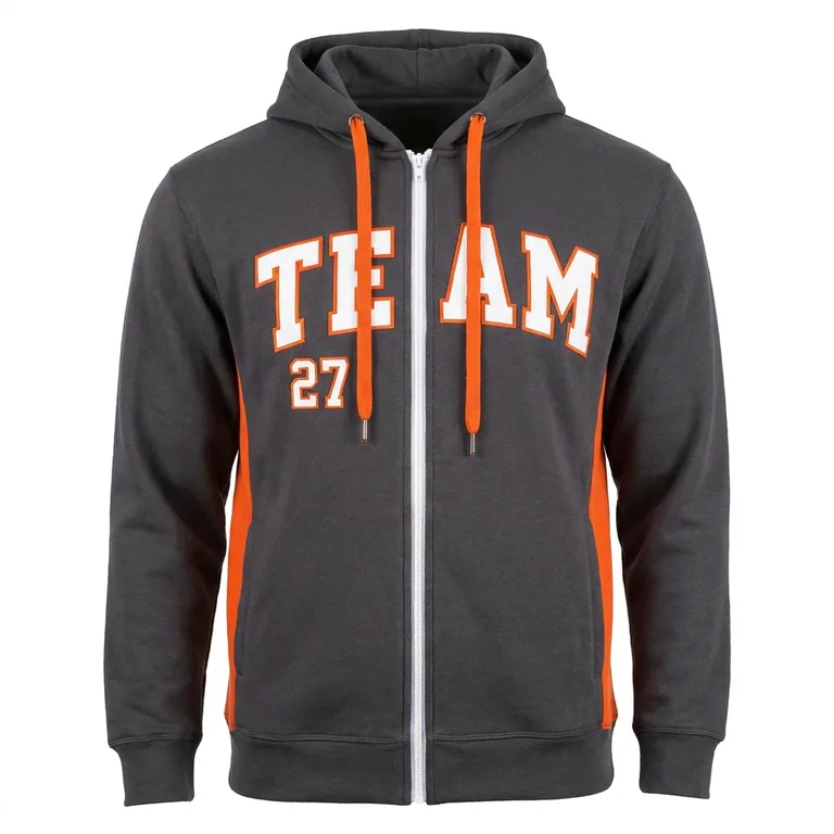 Custom wrestling full-zip hooded jackets, front view