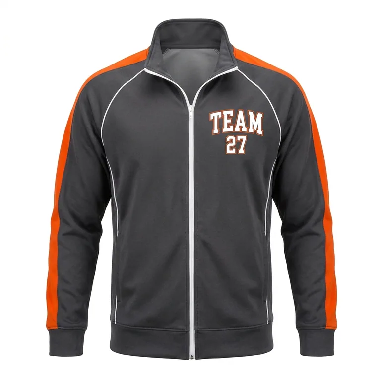 Custom wrestling full-zip team warm-up jackets, front view