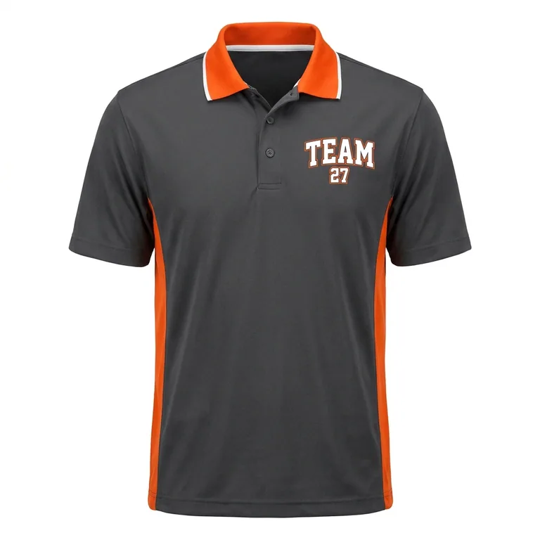 Custom wrestling performance team polos, front view