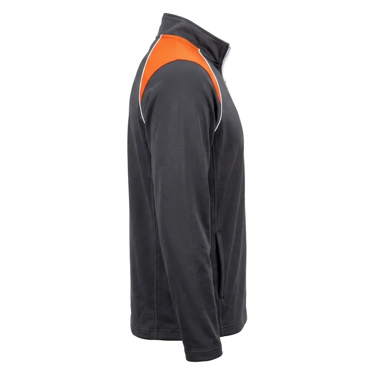 Custom wrestling quarter-zip team warm-up jackets, left side view