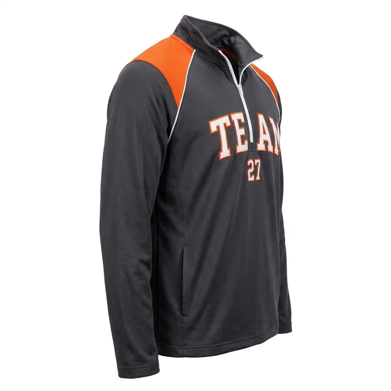 Custom wrestling quarter-zip team warm-up jackets, right side view