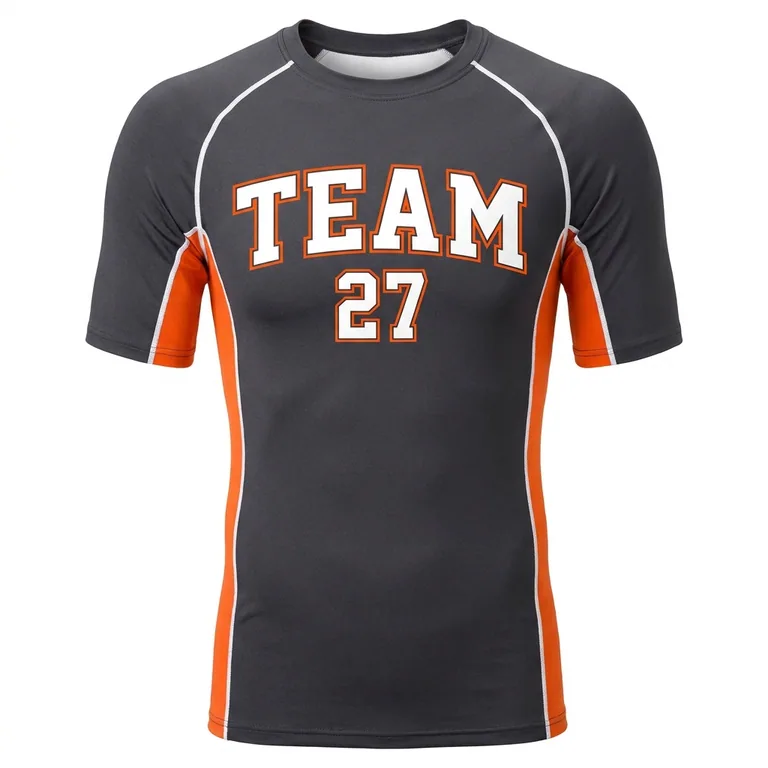 Custom wrestling short-sleeve compression shirts, front view